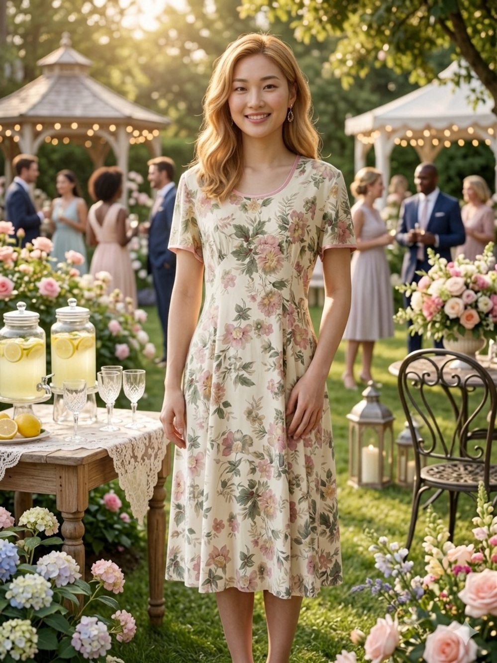 Vintage Les Modes Jolibel Floral Midi Dress Pink Green Size 14 modern size M